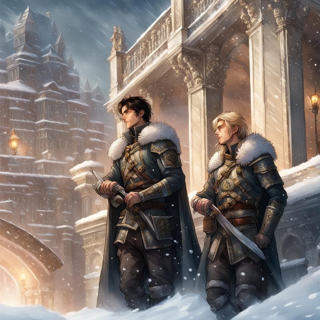 Shifter Males Observe Orc Army in Snow