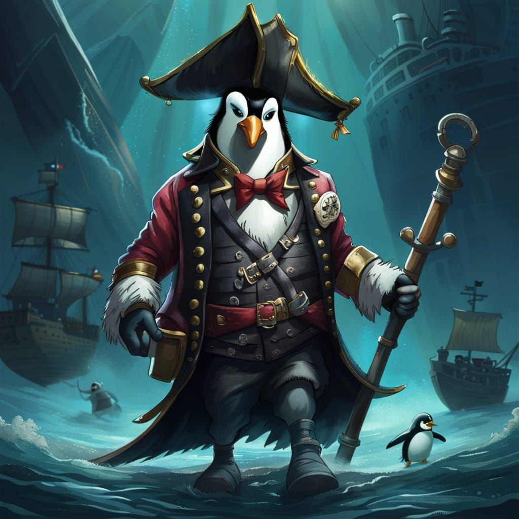 Penguin Pirates Force Human to Walk Plank