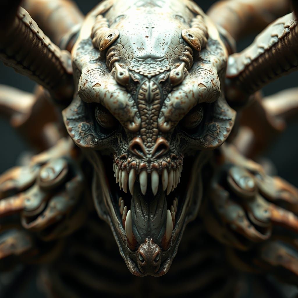 Eerie Macro Creature in Hyperrealistic Biomechanical Style