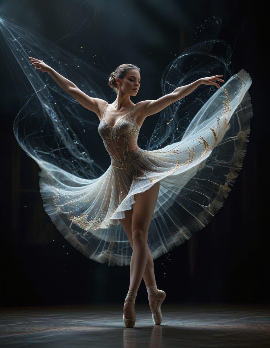 Ballerina in Spider Web Costume Under Spotlight