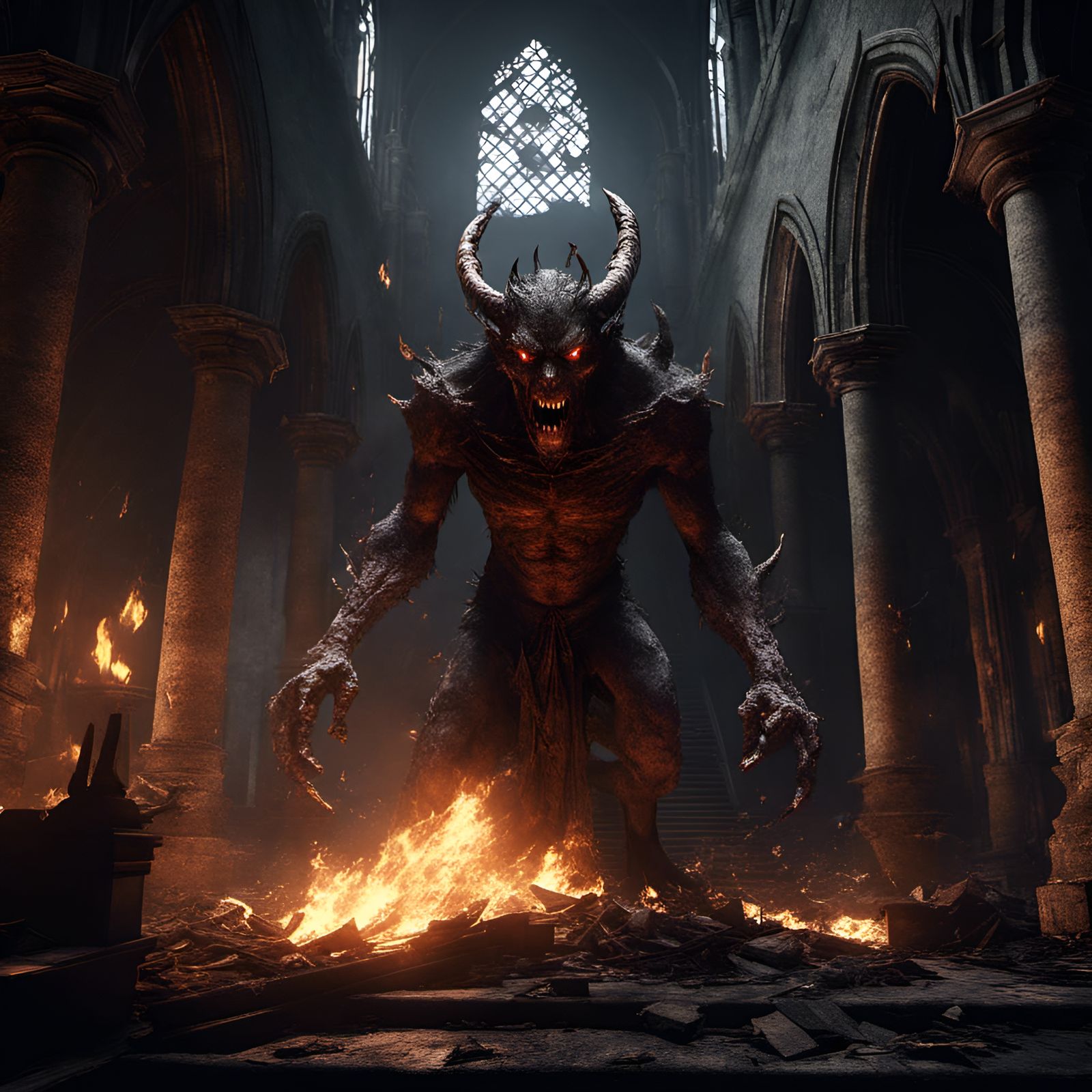 Fiery Demon Emerges from Hogwarts Ruins