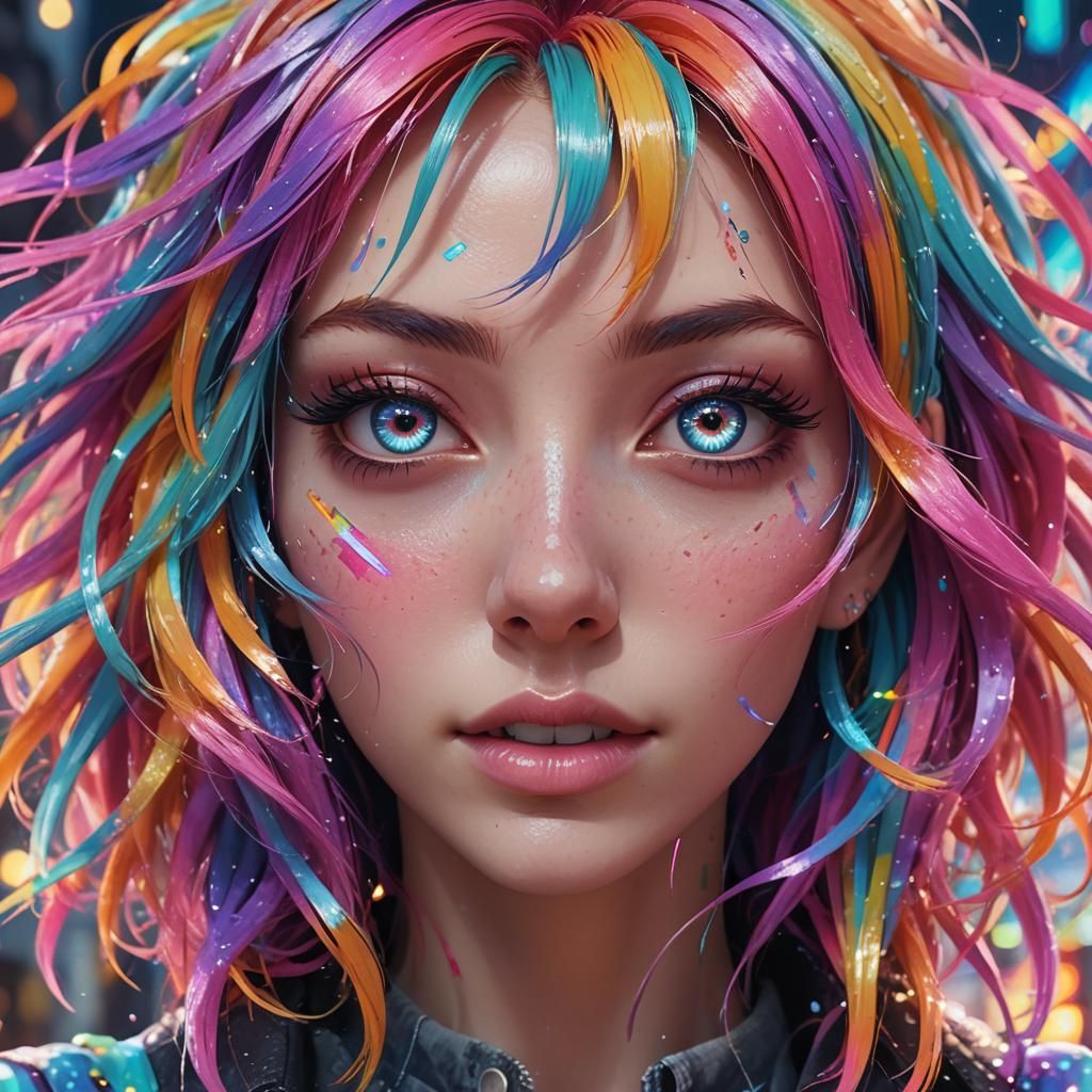 Psychedelic Anime Girl Portrait in 3D Art Style