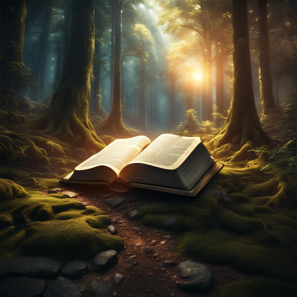 Radiant Bible Illuminates Forest Path