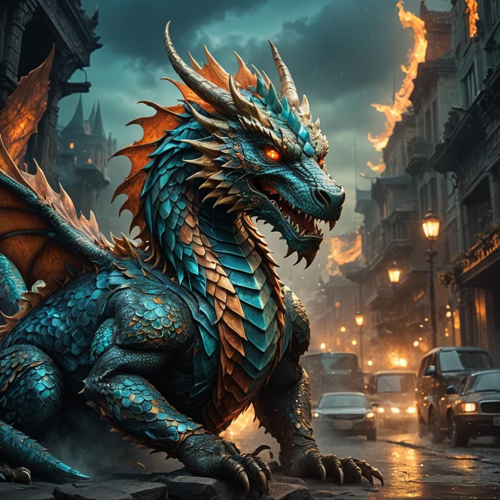 Fierce Car-Dragon Hybrid in Mystical 3D Artwork