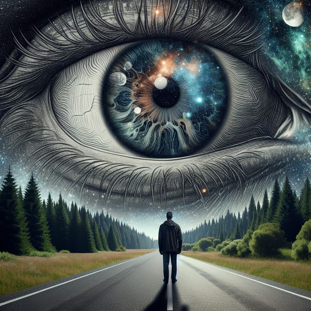 Surreal Optical Illusion: Road to Galaxy Eye