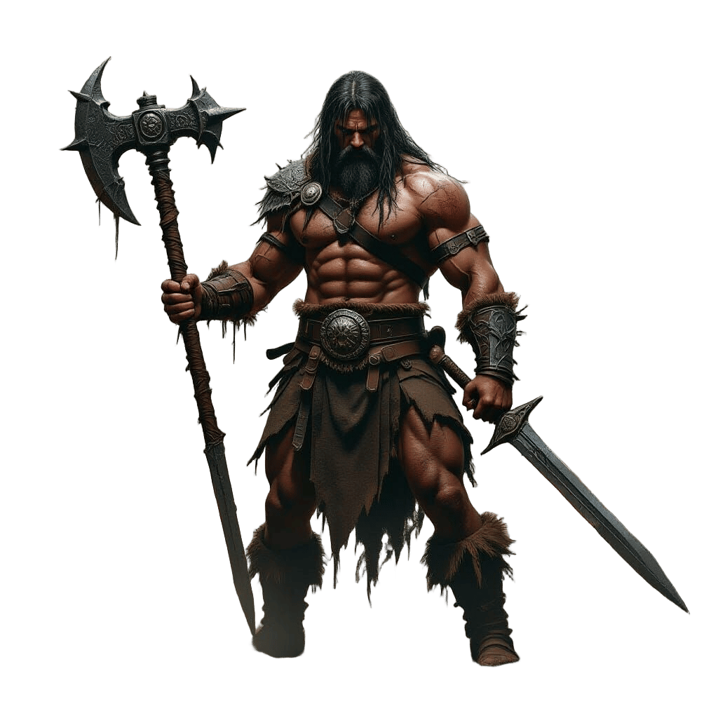 Victorious Warrior with Mace and Sword in Fantasy Realism