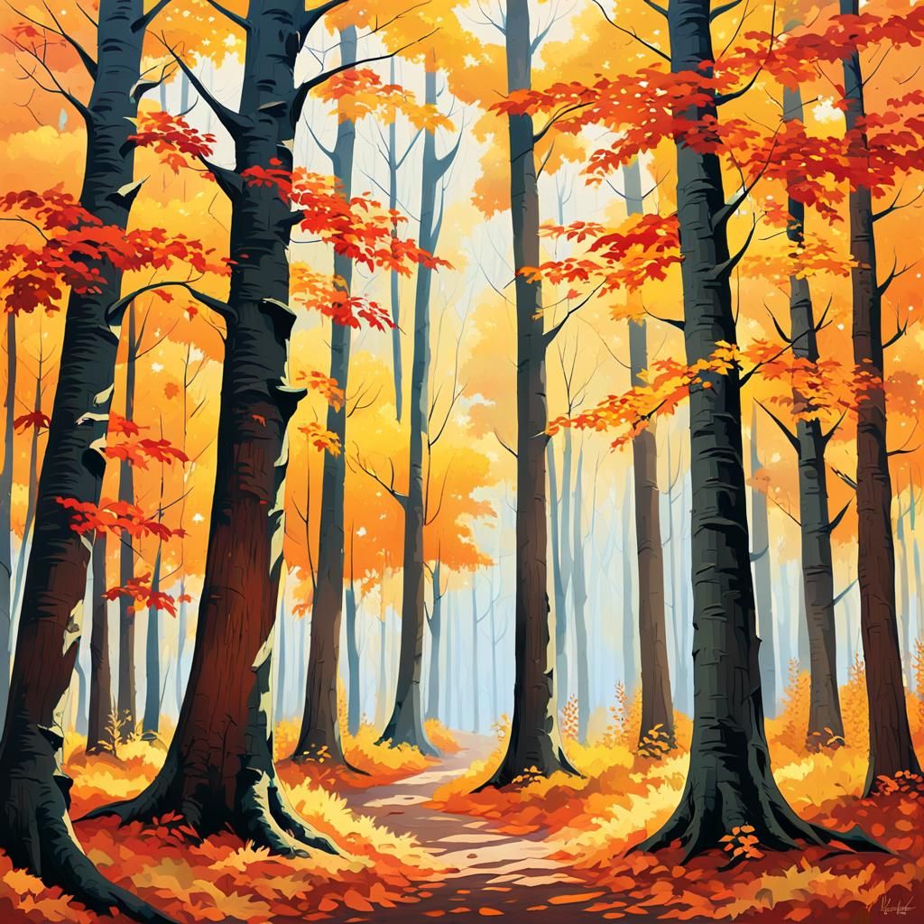 Autumn Landscape in Dreamlike Impressionist Style