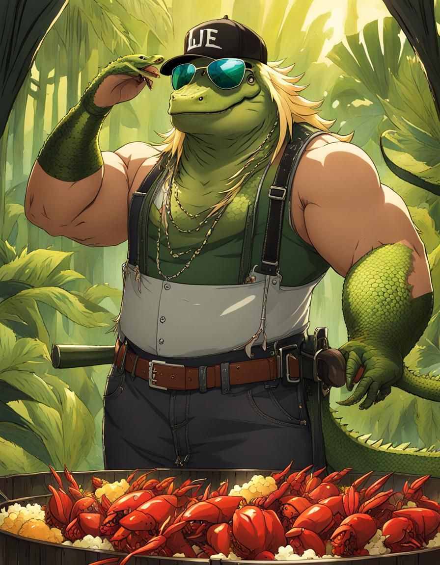 Lizardfolk at Crawfish Boil: Anime and Manga Art