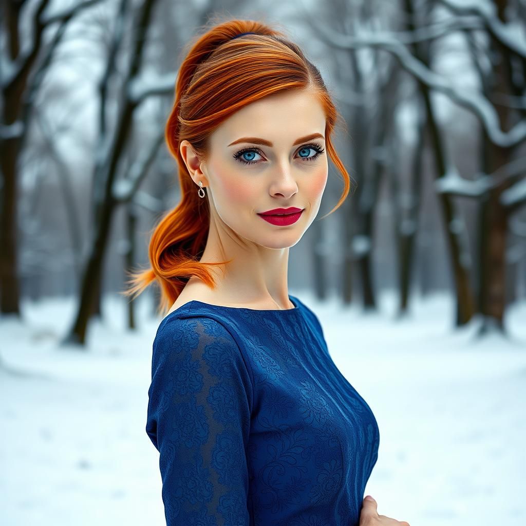 Elegant Woman with Red Hair in Winter Park