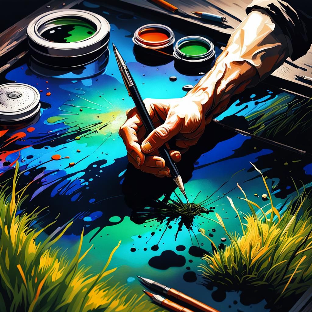 Ink Illustration of Hand Detailing Grass