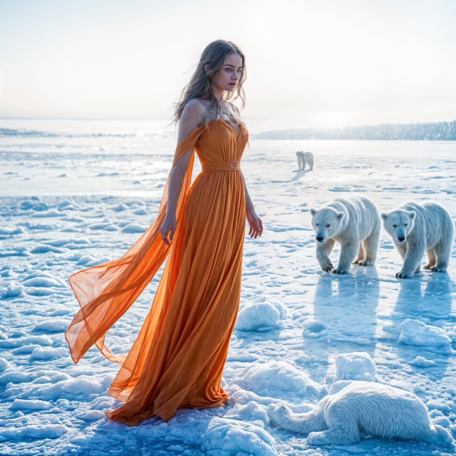 Hyperrealistic Ice Queen on Frozen Lake