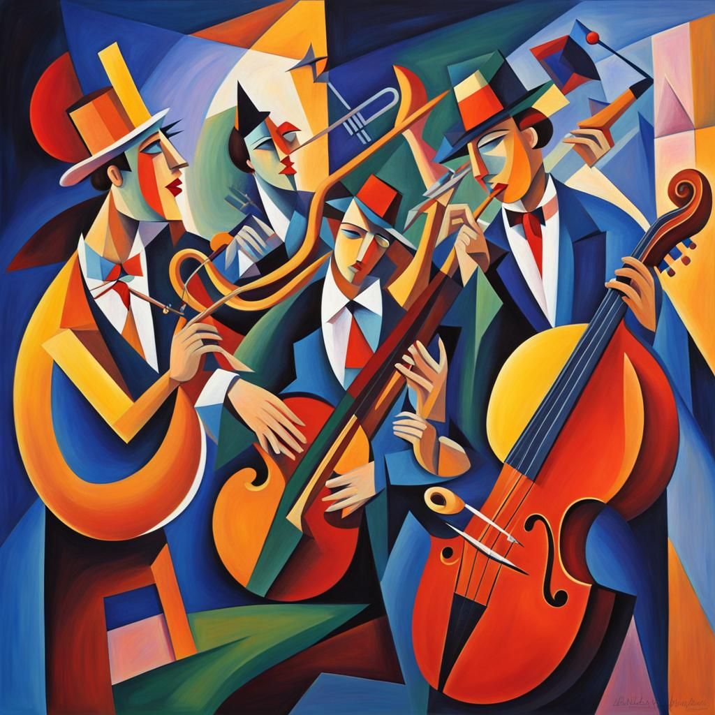 Abstract Cubist Jazz Band Inspired by Kandinsky