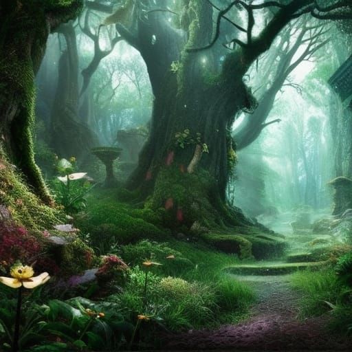 Enchanted Fairy Forest in Digital Matte Painting Style