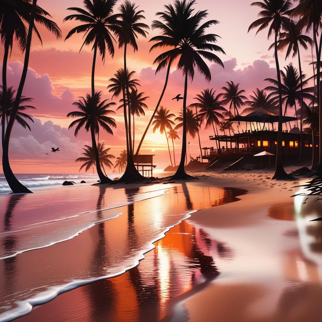 Tropical Beach Sunset: A Digital Matte Painting