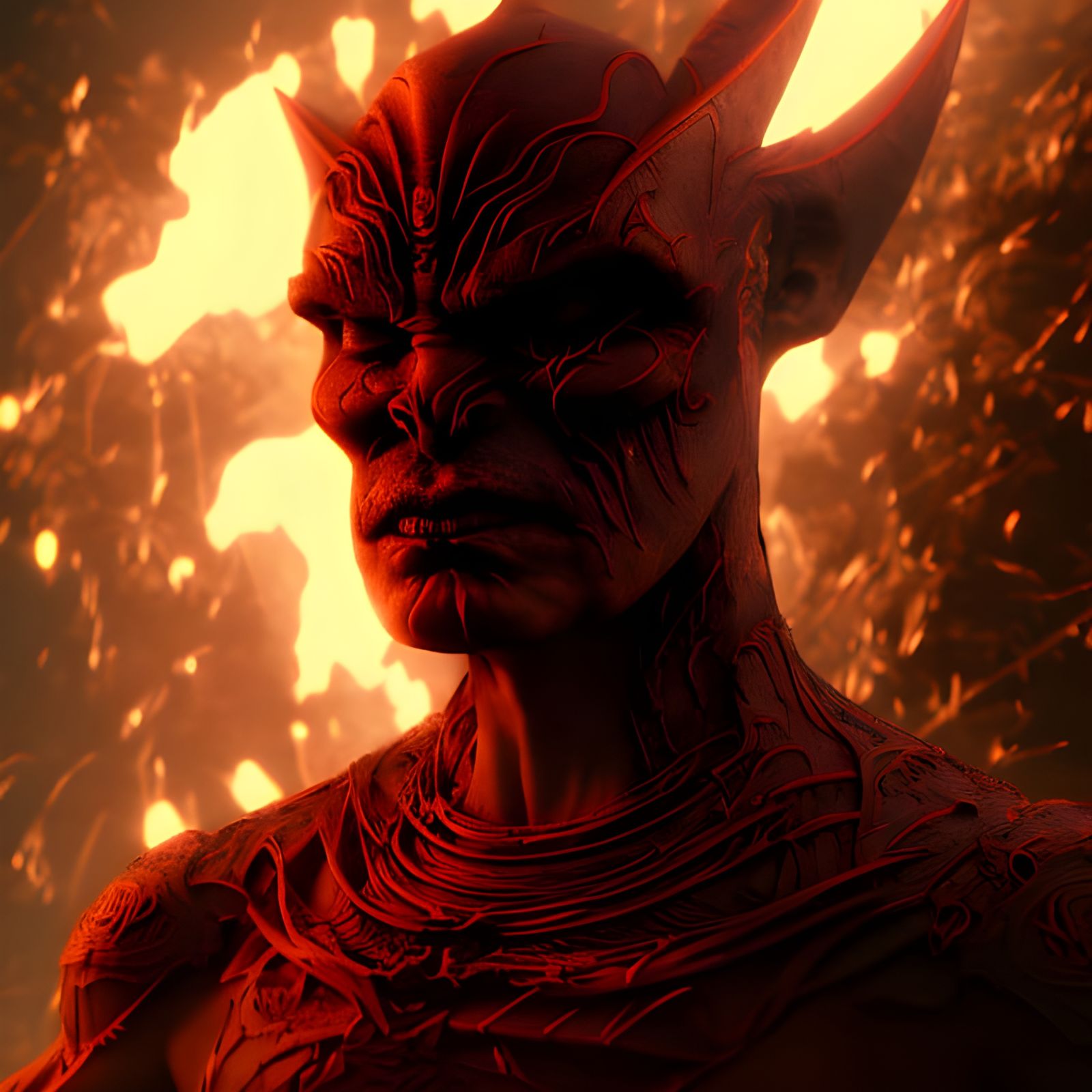 Magmatic Demon Portrait in Flat Shadow Style