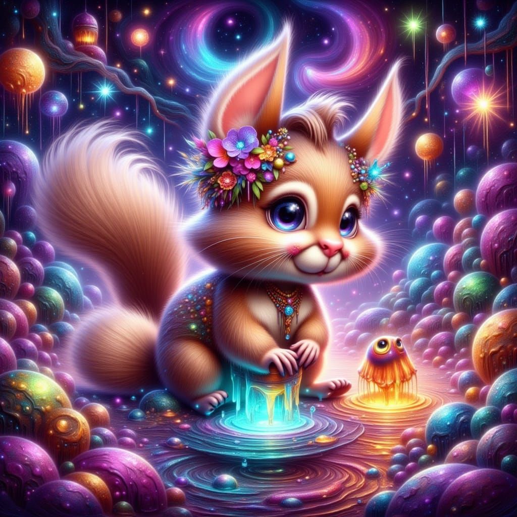 Surreal Chipmunk in Dreamlike Psychedelic Landscape