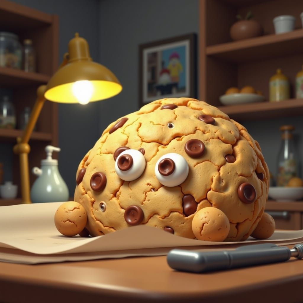 Cartoon Oatmeal Cookie Sleeping Under Lamp