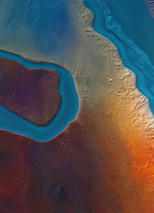 Colorful Alien Planet Surface with River Delta