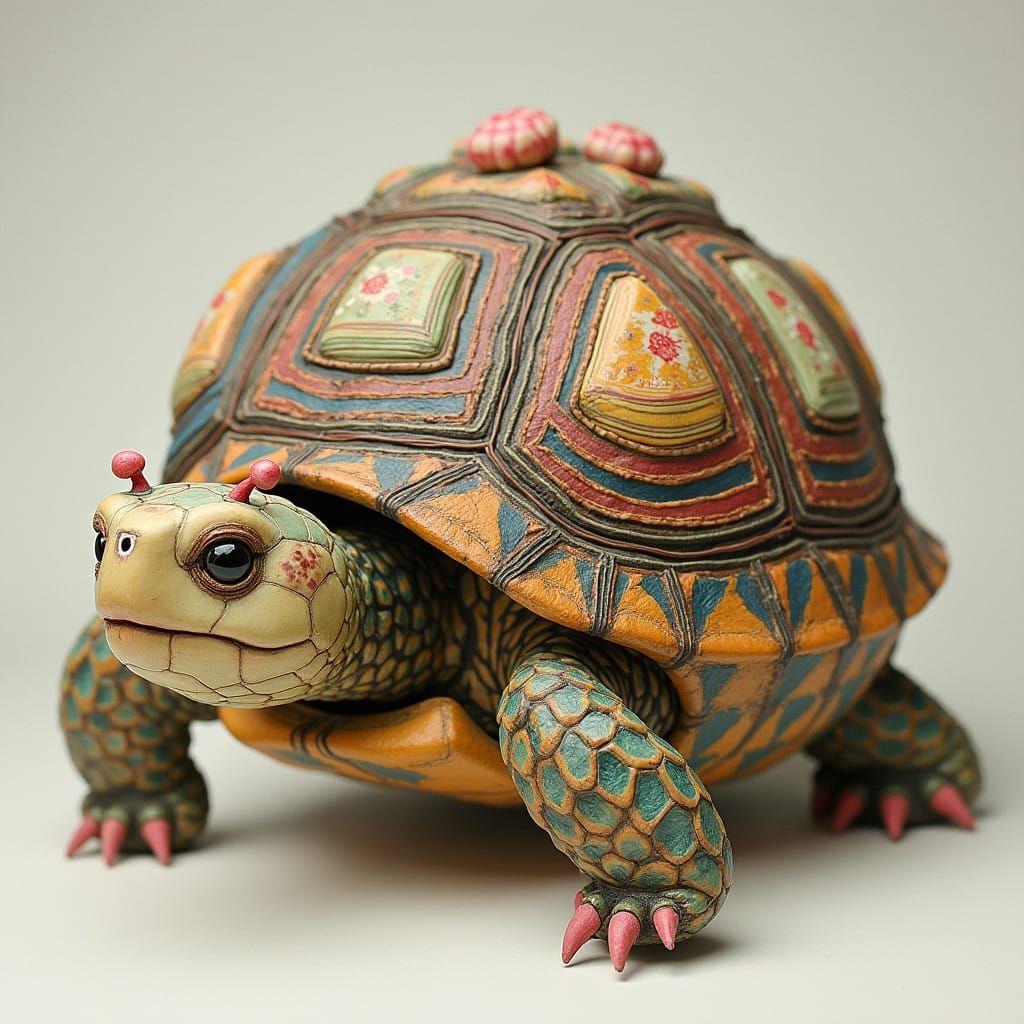 Dreamlike Box Turtle in Whimsical Patchwork Style