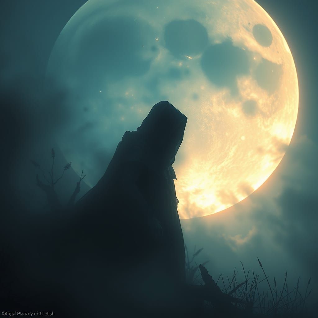 Ethereal Figure Enveloped by Lunar Haze in Cyberpunk Aesthet...