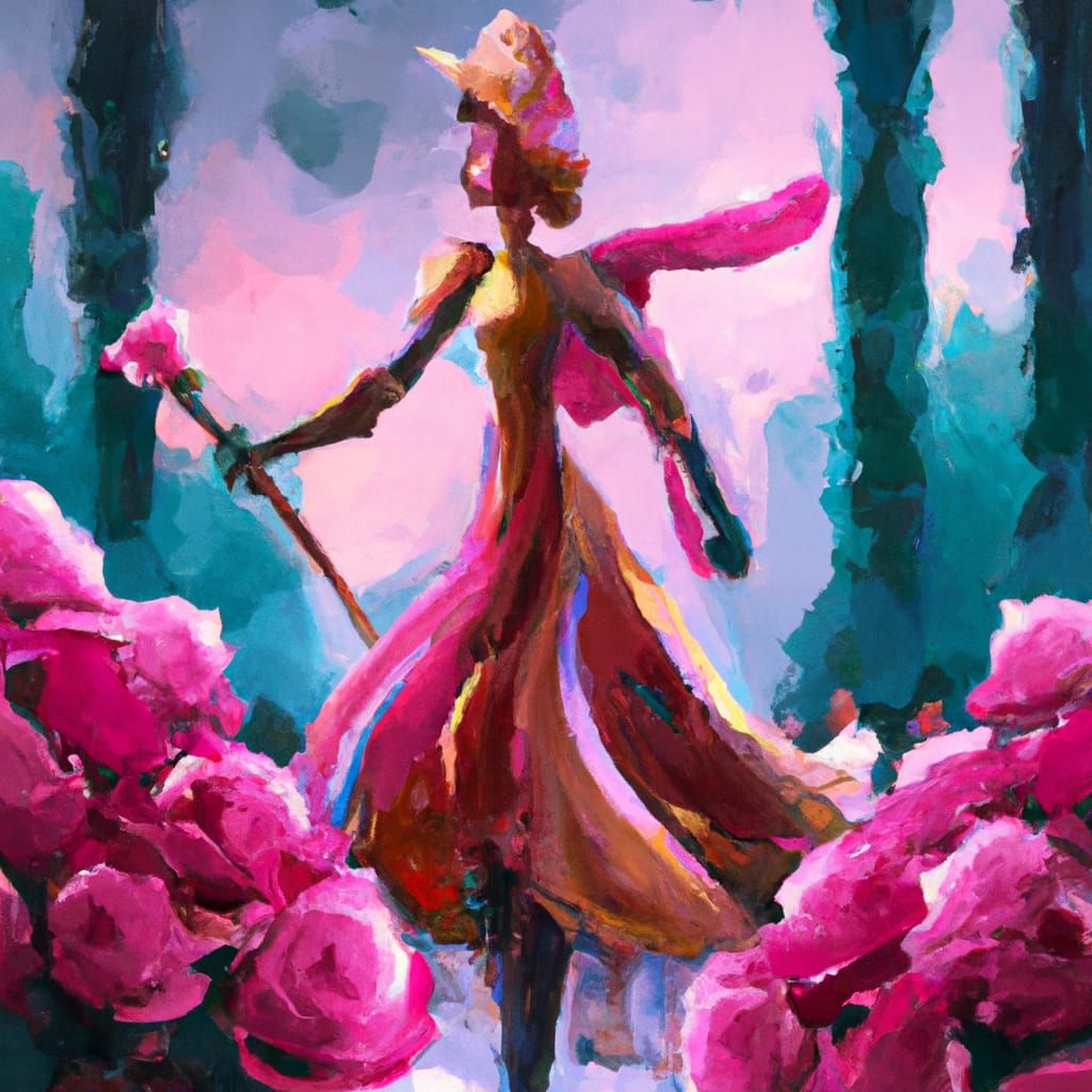 Princess Rose Warrior in Gouache Watercolor Style