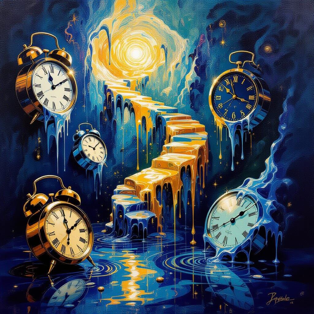 Surrealist Oil Painting: Melting Clocks and Distorted Time