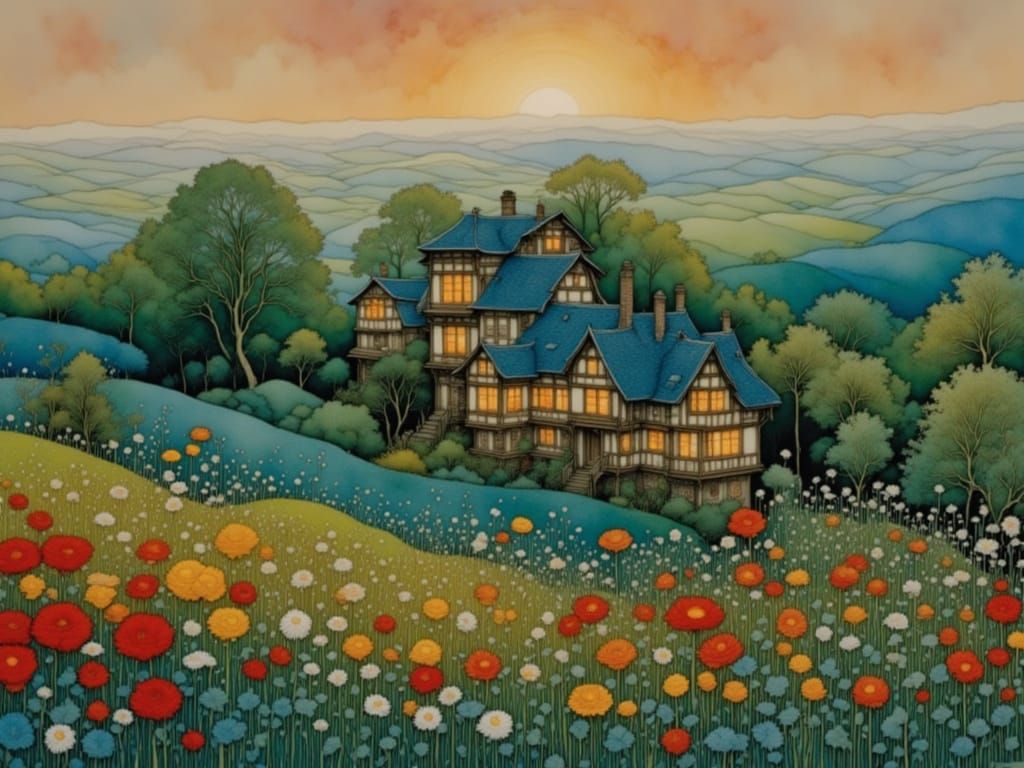 Dreamlike Landscape at Dawn in Intricate Detail