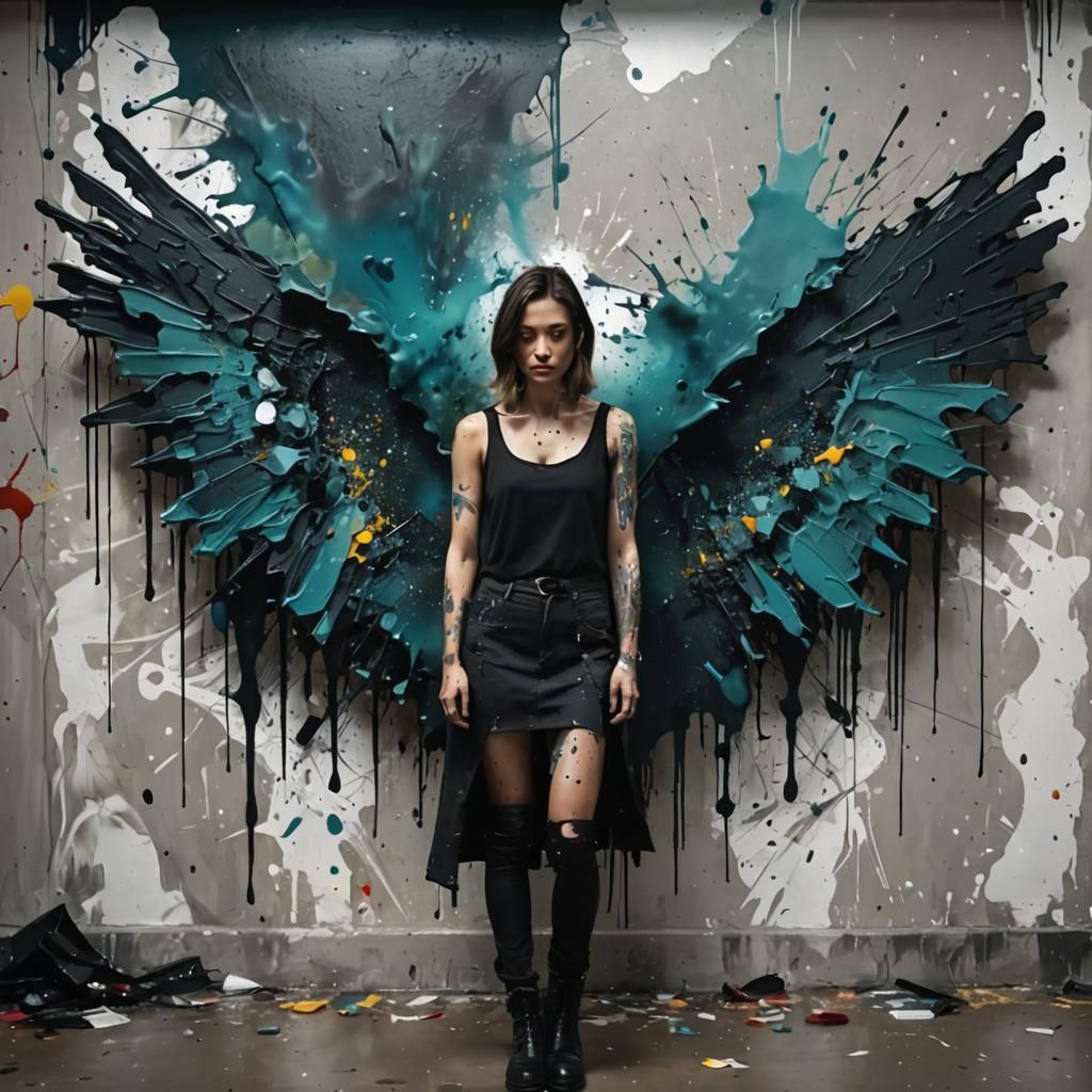 Abstract Expressionism with Geometric Ink Splatters