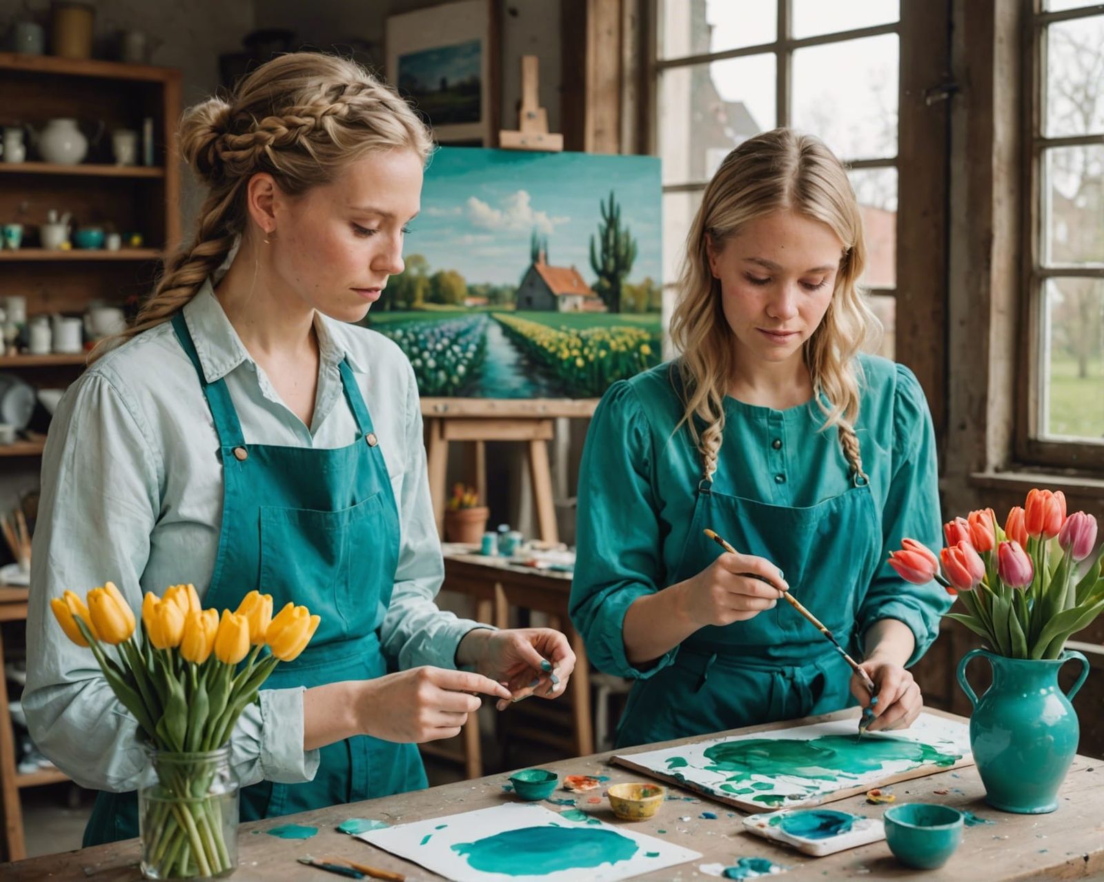Painter Teaching Apprentice to Paint Dutch Landscape