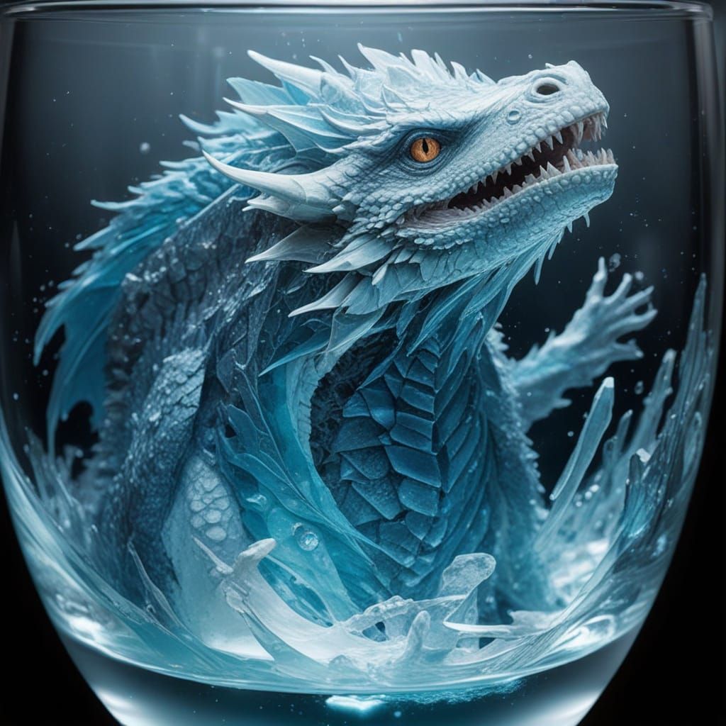 Le dragon de glace dans un verre d'eau