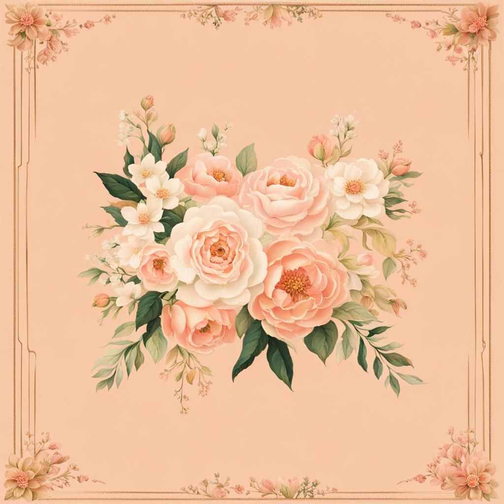 Peach Page Cover with Gold Border and Floral Bouquets