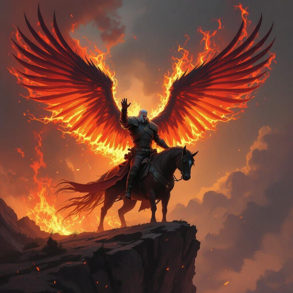 Witcher with Gryffin Wings Conjures Fiery Whirlwind