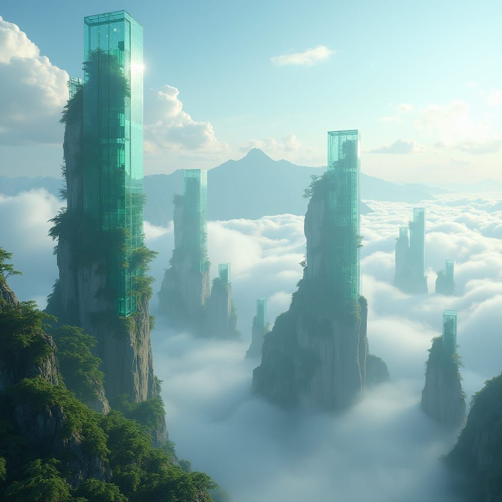 Ethereal Glass Monoliths Rise from a Sea of Swirling Clouds ...
