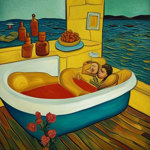 Floating Bathtub in Van Gogh Style
