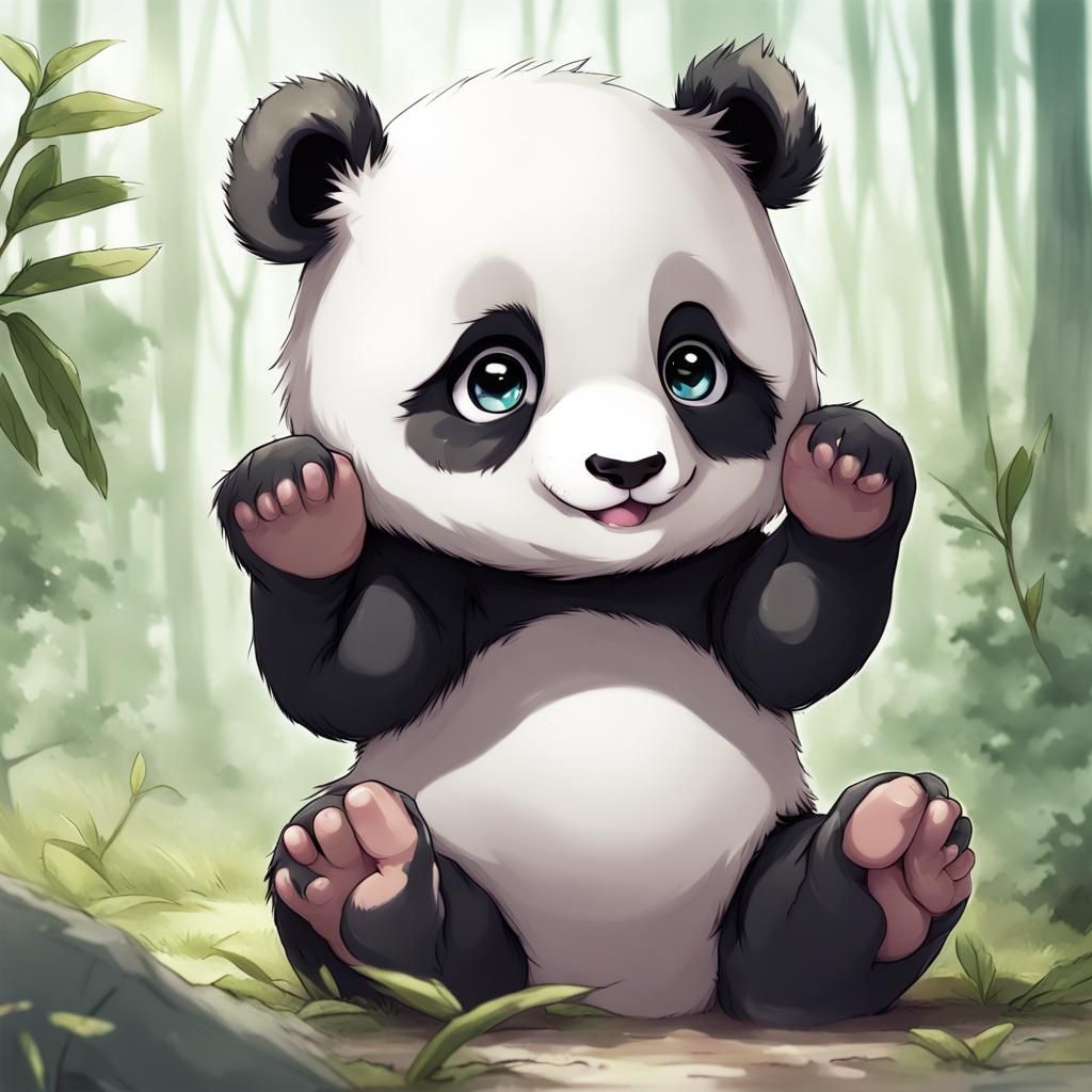 Cute Baby Panda in Anime Style