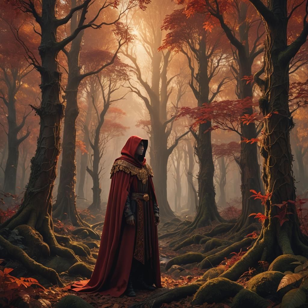 Mystical Forest Robed Figure in Surreal Digital Painting