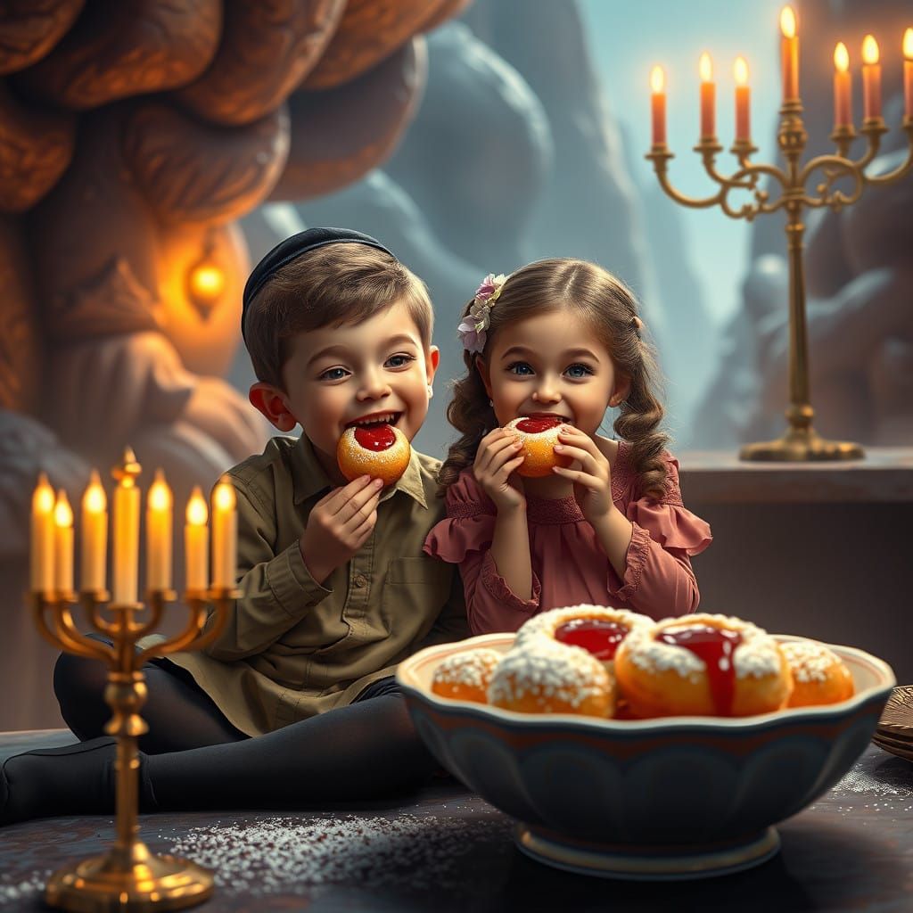 Joyful Hanukkah Scene in Futuristic Concept Art Style