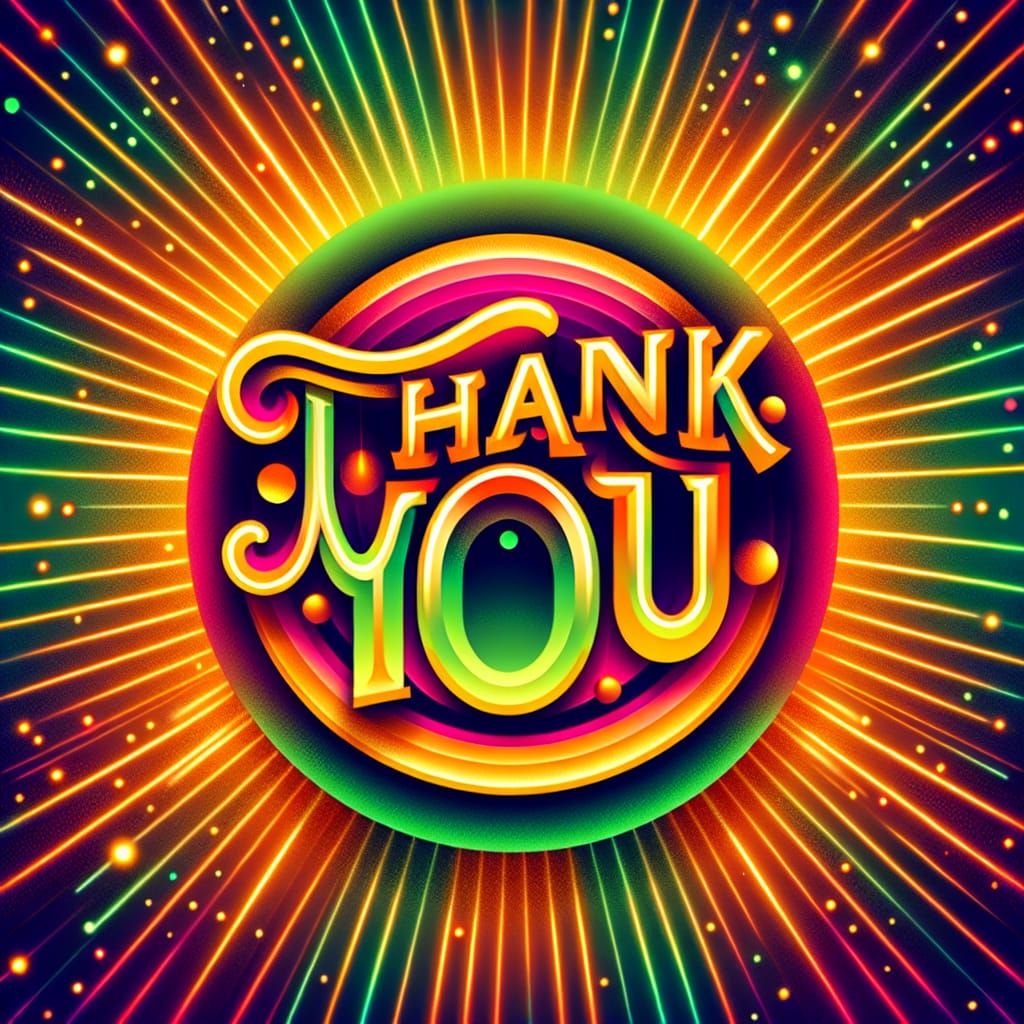 Vibrant 'Thank You' Image with Neon Color Background