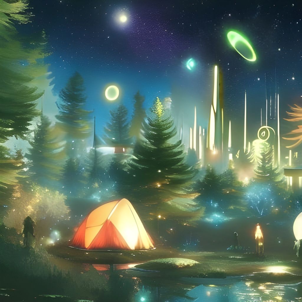 Romantic Campground Under Starry Sky in Manga Art