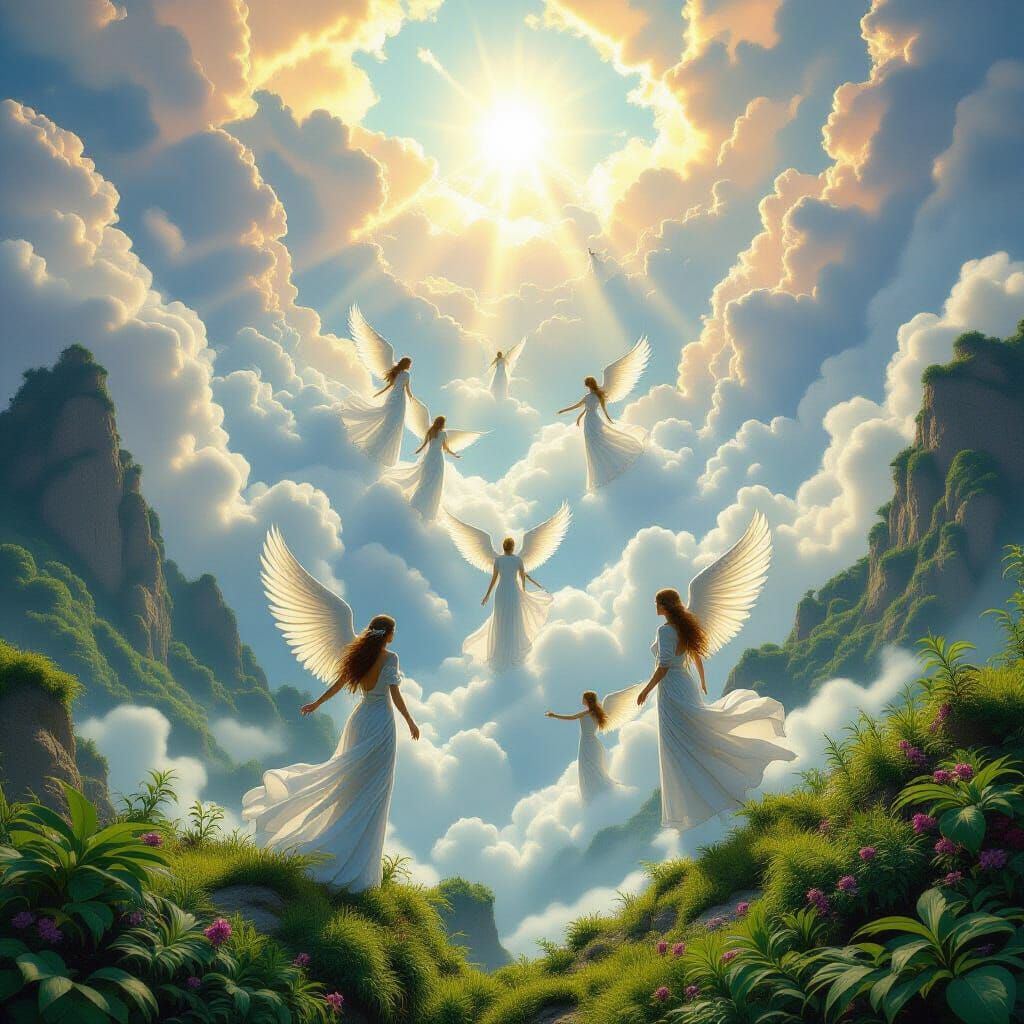 Angelic Descent onto a Vibrant Landscape