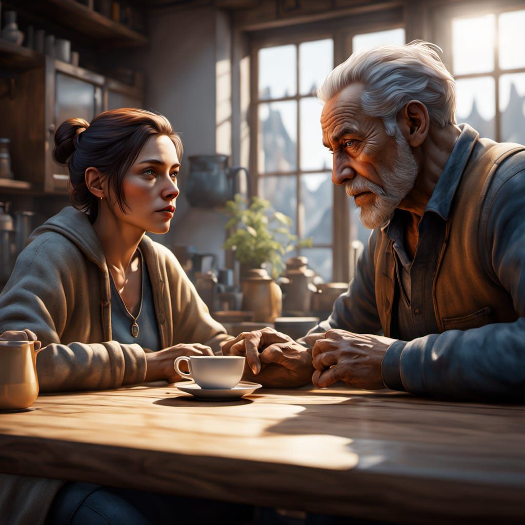 Warm Morning Serenity: Elderly Gentleman Surrounded by Love