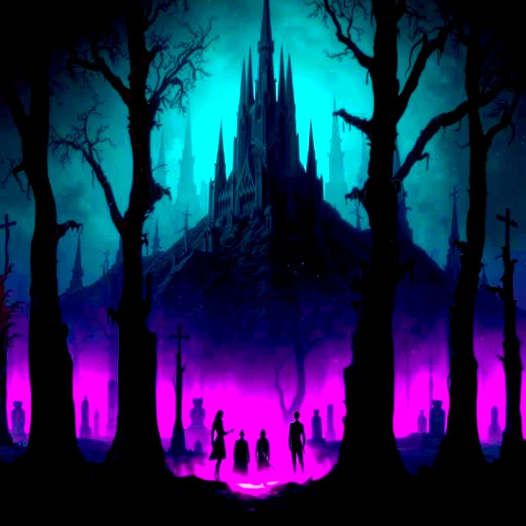 Surreal Nighttime Scene of Dark Demons in Autumnal Victorian...