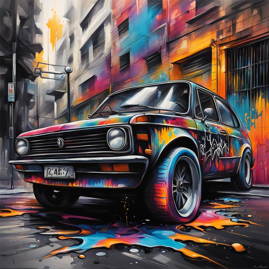 Black Sports Car in Cyberpunk Cityscape