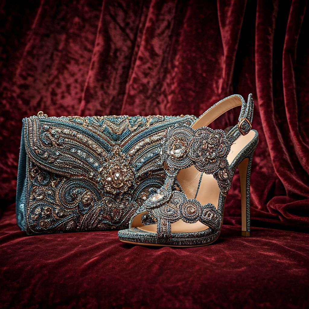 Beaded Sandals and Purse with Floral Gemstones