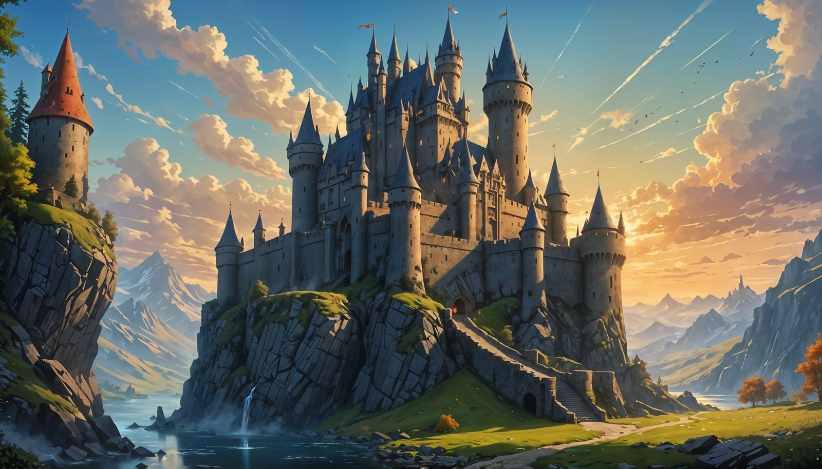 Majestic Camelot Fortress with Wizard's Glowing Staff