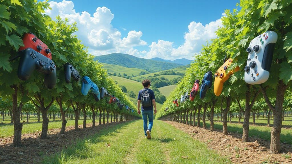 Vineyard of Video Game Controllers in Anime Style