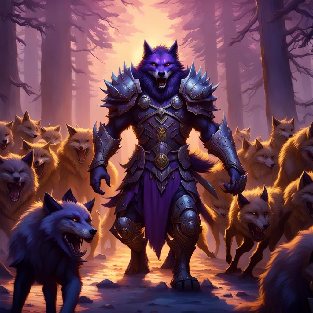 Armored Werewolf Leading Fox Army: Dark Fantasy Art