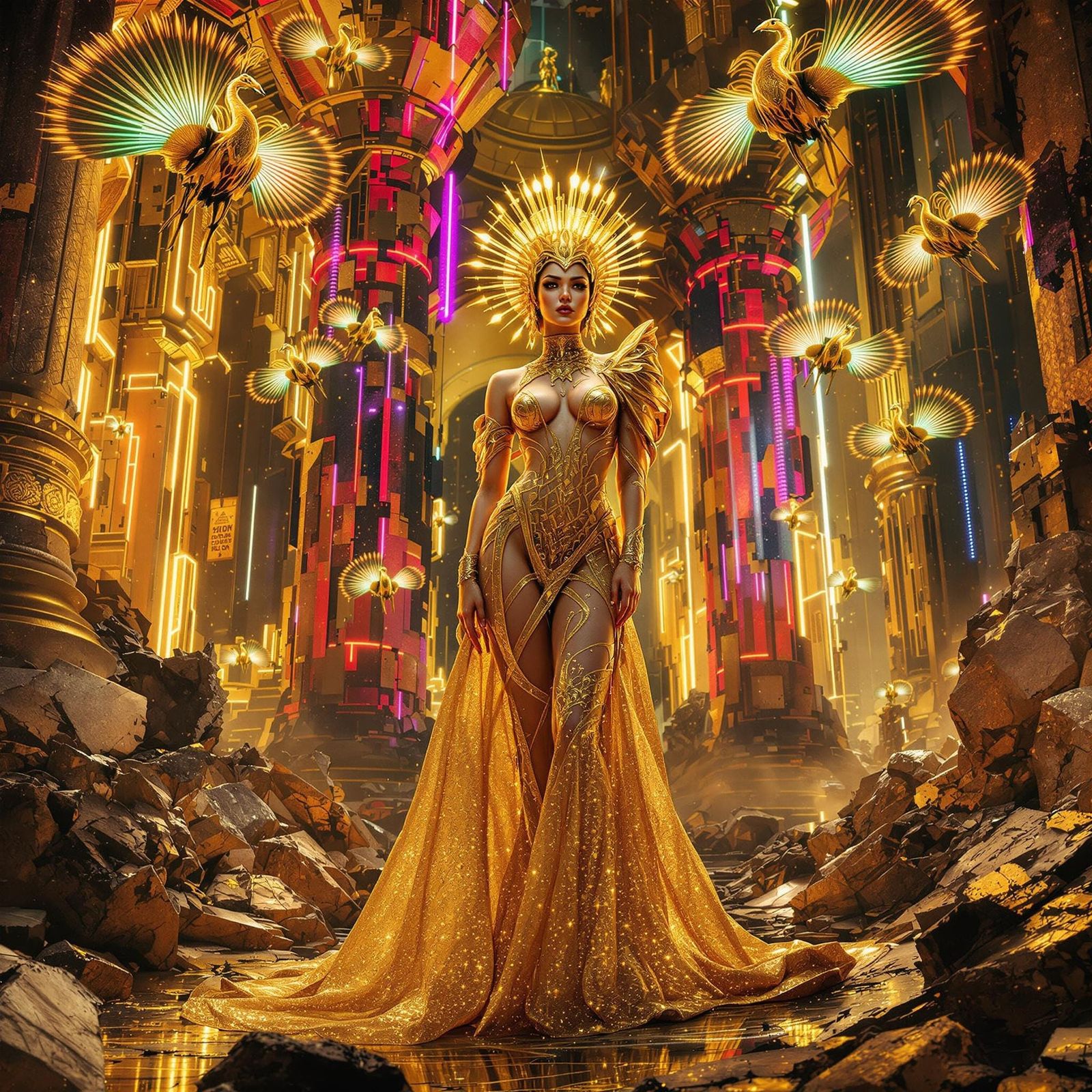 Futuristic Woman in Gold, Art Nouveau Style