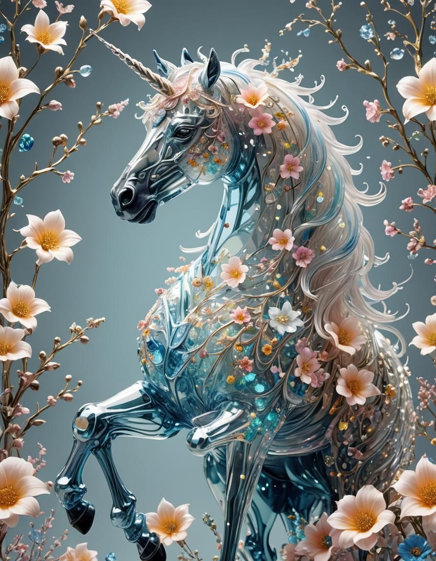 Bioluminescent Crystal Unicorn Digital Art