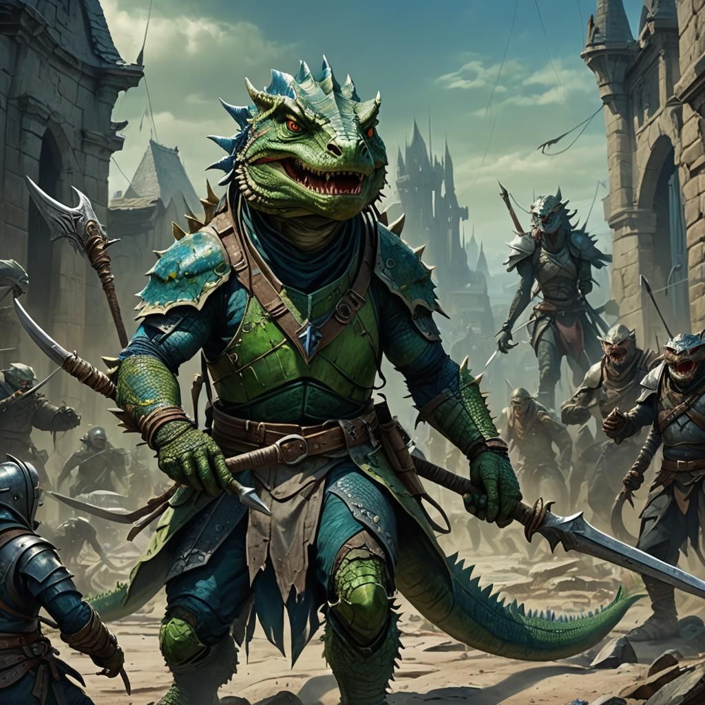 Green Lizardfolk Warrior in Dark Fantasy Style